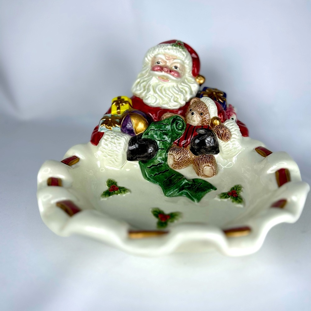 Fitz and Floyd Omnibus Toyland Santa Nut Candy Cookie Dish Christmas Season